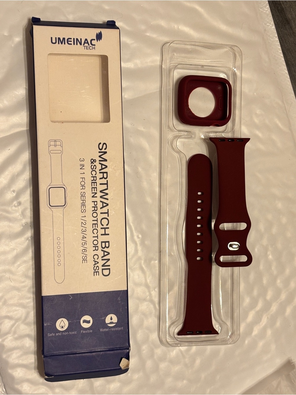 Burgundy Silicone Smartwatch Band with Protective Case
